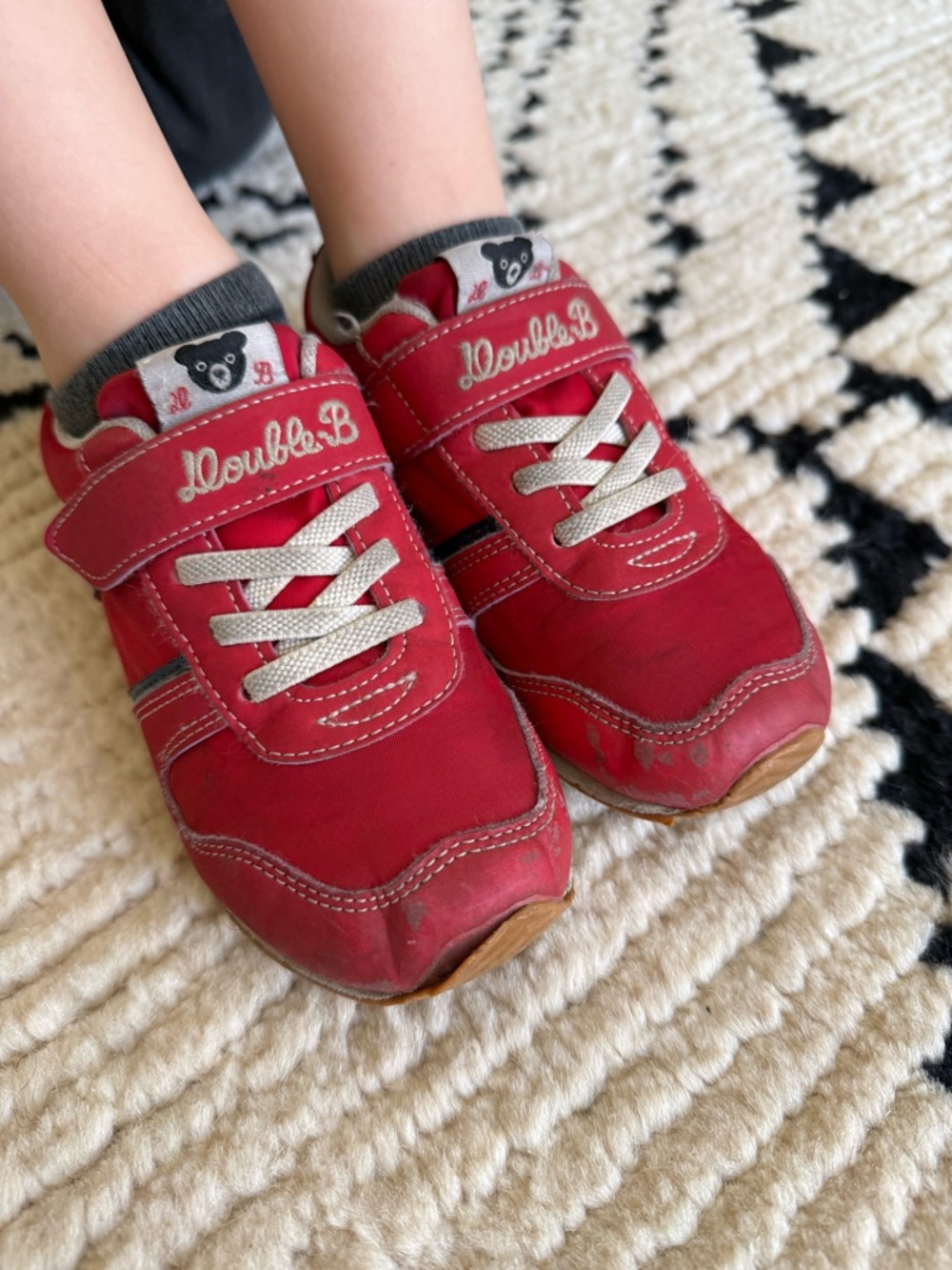 Kids' Red Velcro Sneakers with Bear Accent